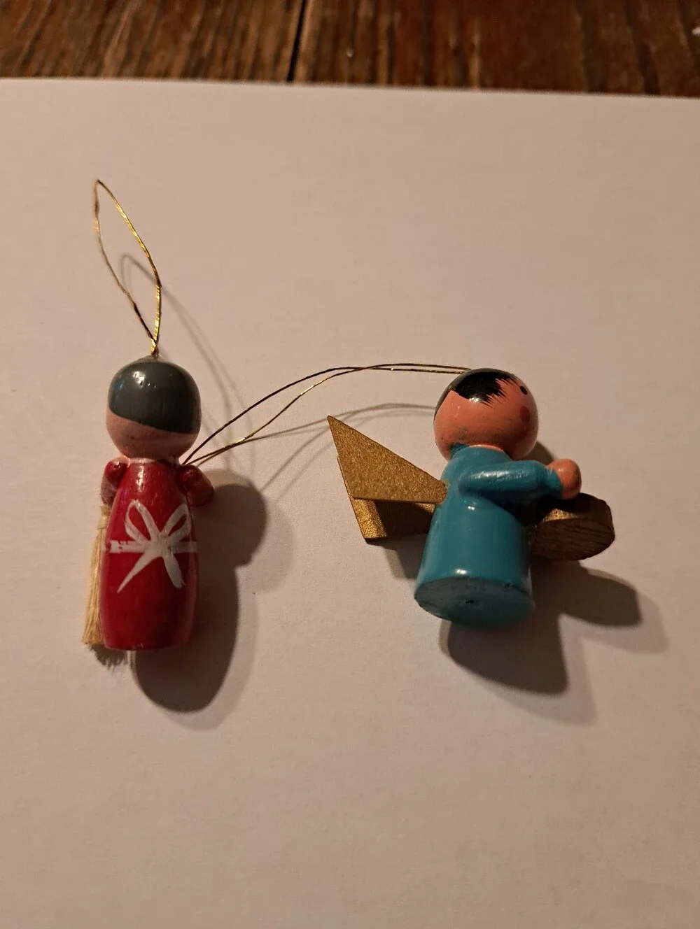 Vintage Wood Christmas Ornaments Lot 6 Hand Painted Wooden Rustic Farmhouse